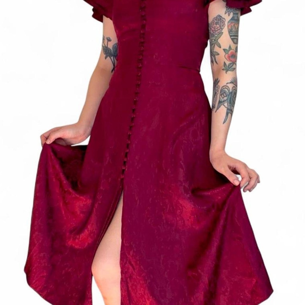 Vintage 80s Whimsigoth Burgundy Corset Dress - Picture 2 of 8